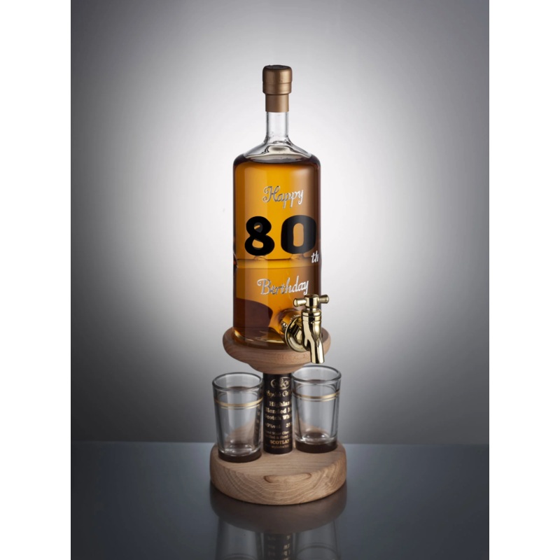 Happy 80th Birthday Whisky Decanter With Tap & 2 Glasses 35cl