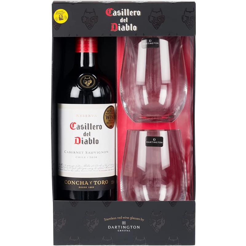 Casillero del Diablo Wine & Dartington Stemless Glasses Gift Set 75cl