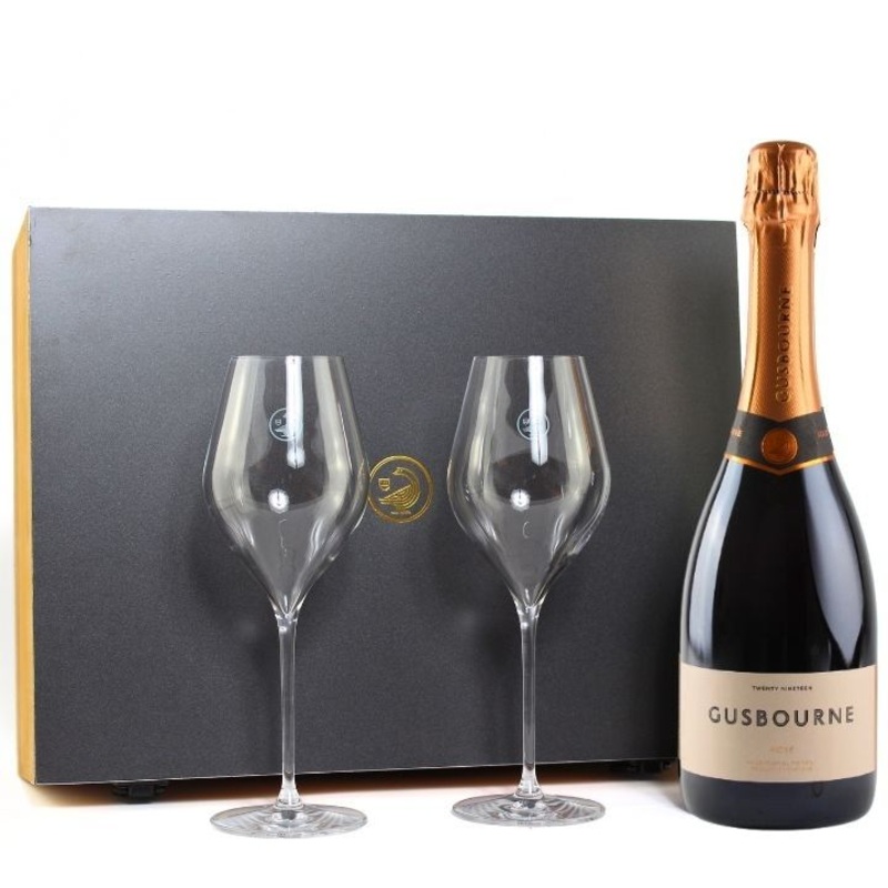 Gusbourne Wooden Gift Box & Glasses - Rose 2019