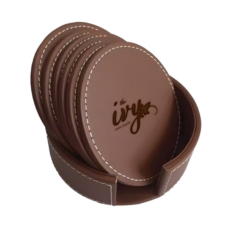 Leather Coaster Set & Holder
