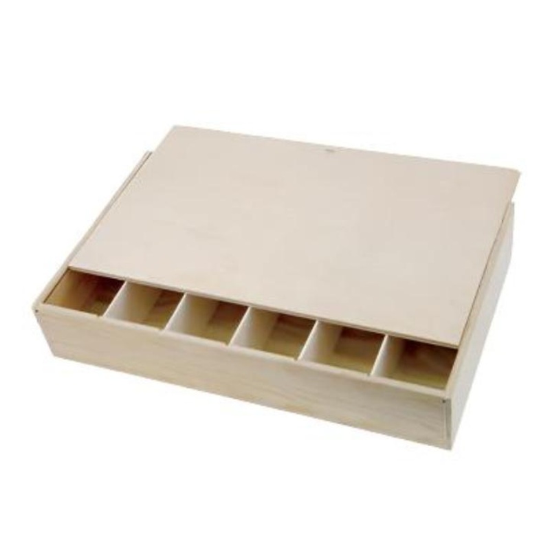 6 Bottle Flat Wooden Box - Sliding Lid