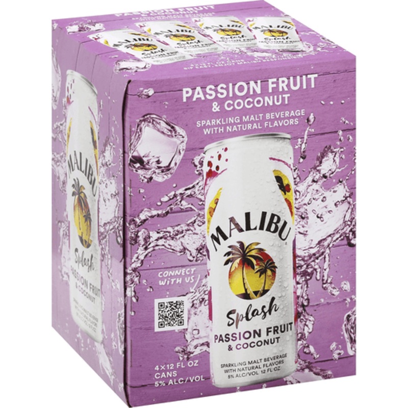 Malibu Splash Passion Fruit & Coconut 4pk Cans