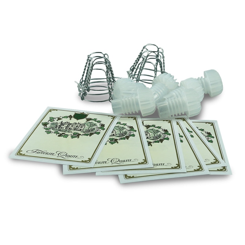 6 x Champagne Corks with Wires and Labels
