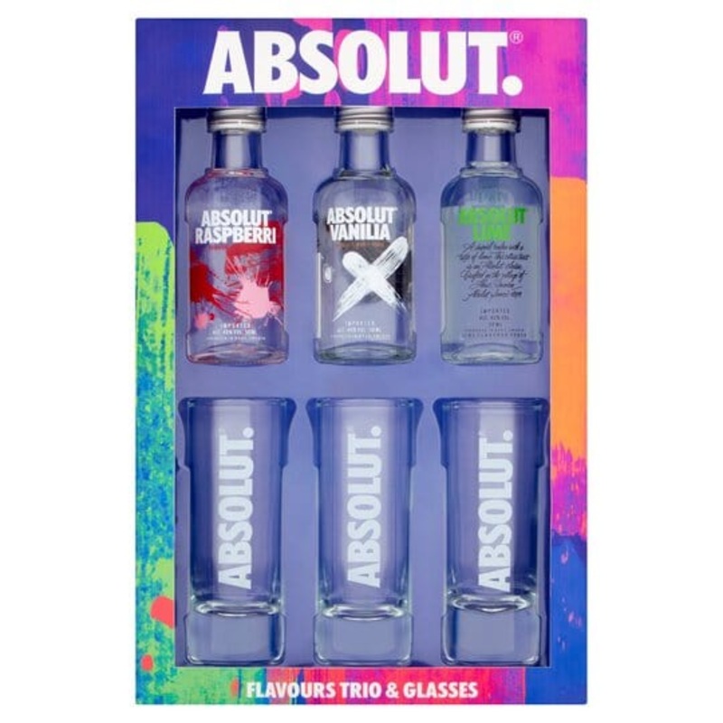 Absolut Vodka Mini Trio & Glasses Gift Set 3x5cl