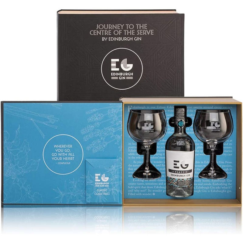 Edinburgh Gin Journey to the Centre of the Serve' Gin Gift Pack with Two Glasses 70cl