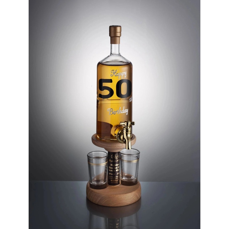 Happy 50th Birthday Whisky Decanter With Tap & 2 Glasses 35cl