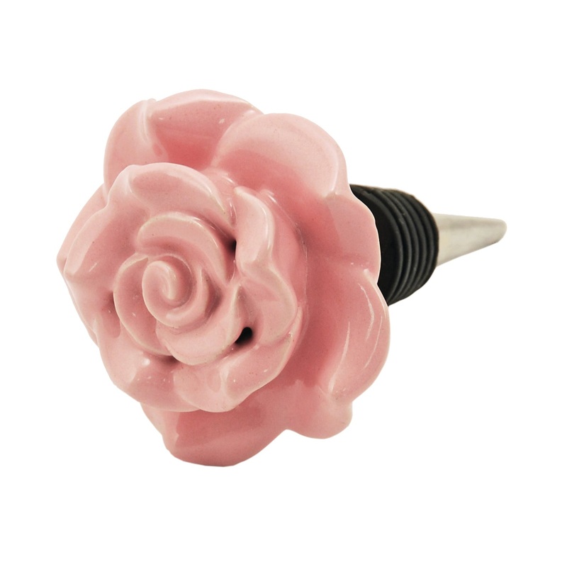 Pink Ceramic Rose Wine Stopper