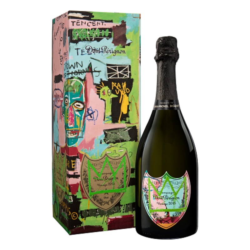 Dom Perignon Vintage 2015 Special Edition Tribute to Jean-Michel Basquiat, Blue, Yellow & Green Gift Cases 1 Bottle Blue Gift Case 1x75cl