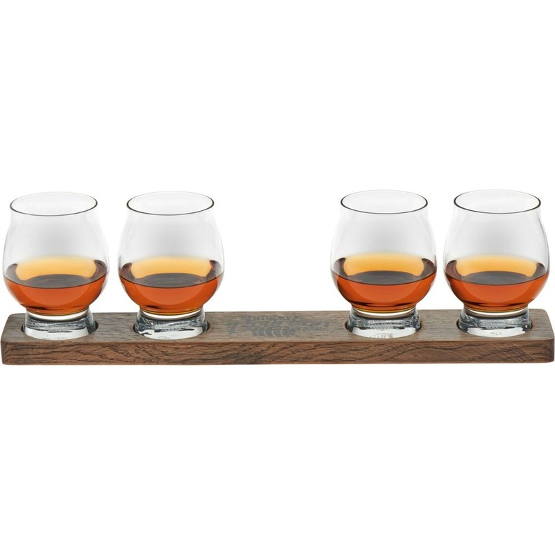 Libbey Signature Kentucky Bourbon Trail Whiskey Tasting Set, 4 Whiskey Glasses with Wood Paddle