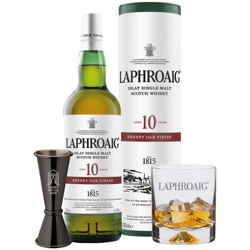 Laphroaig 10 Year Old Sherry Oak Finish Whisky, Glass & Jigger Gift Set 70cl