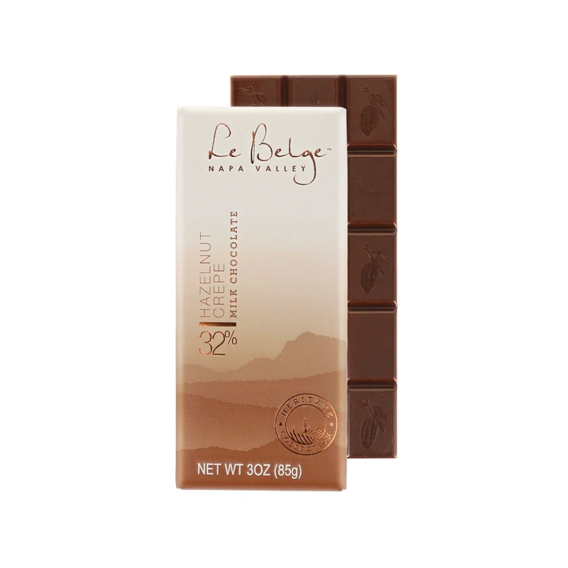 Le Belge Chocolatier 32% Milk Chocolate Hazelnut Crepe Bar SINGLE