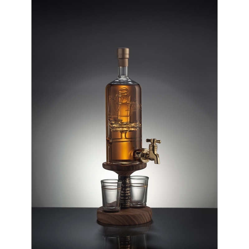 Ship In A Bottle Refillable Rum Decanter With Tap & 2 Glasses 35cl