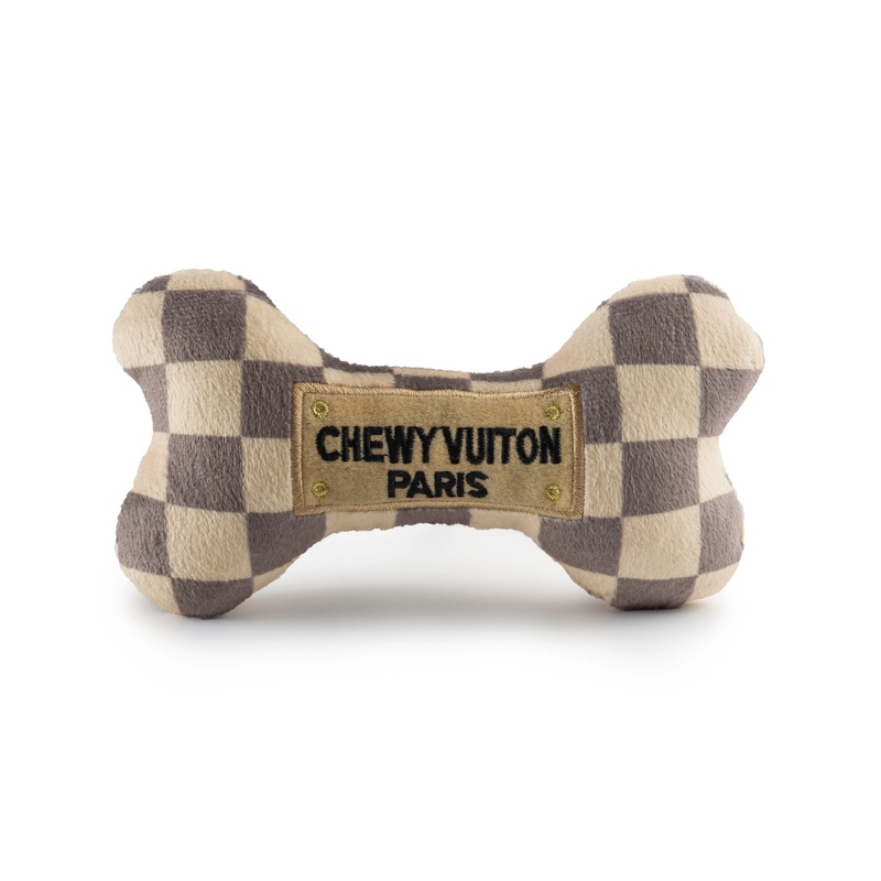 Checker Chewy Vuiton Bone Dog Toy SINGLE