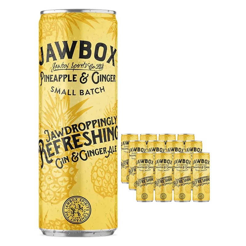 Jawbox Pineapple & Ginger Gin Liqueur and Ginger Ale Premixed Cocktail Multipack, 12 x 250 ml