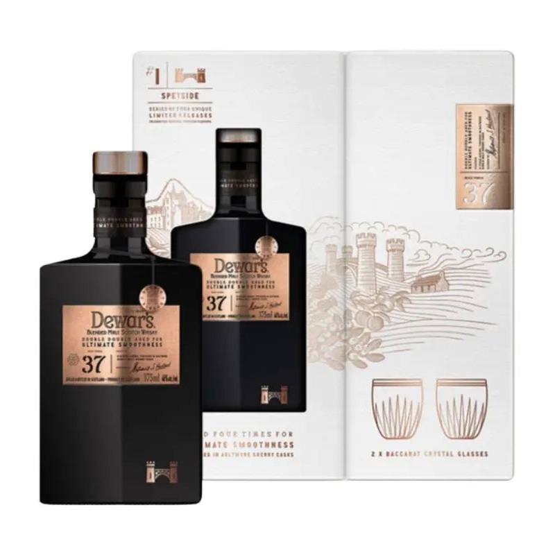 Dewars Double Double 37 Year Scotch w/ Baccarat Glass Set 375mL