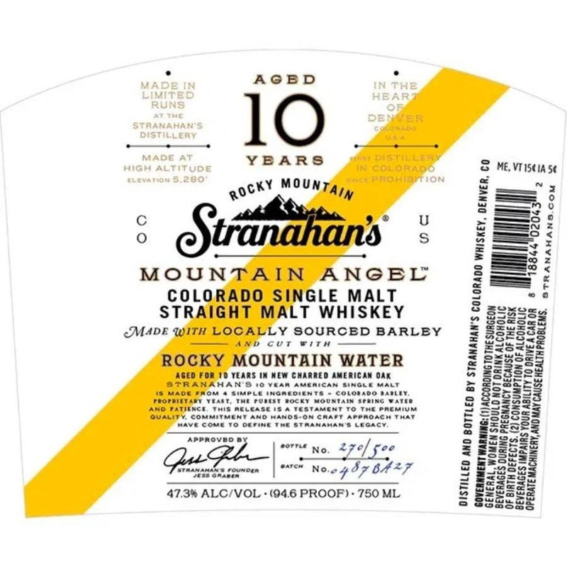 Stranahans Mountain Angel 10 Year Old Whiskey