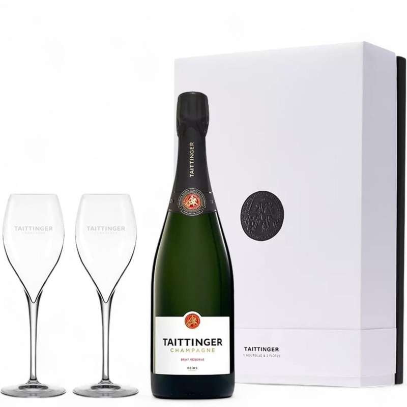 Taittinger Brut Reserve Champagne Two Glass Gift Set 75cl