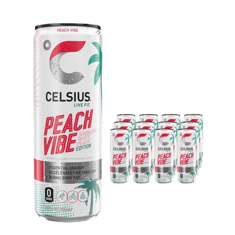Celsius Sparkling Peach Vibe Energy Drink Multipack, 12 x 355 ml