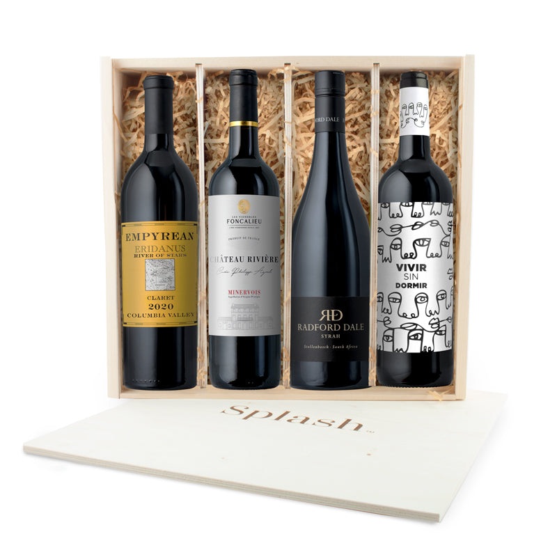 CELLAR: Splash Wines Wooden 4-Pack Gift Box Cellar Reds