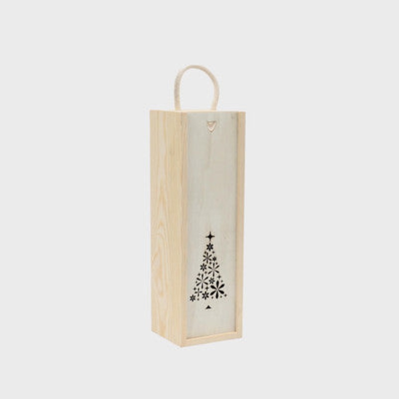 1 Bottle Wooden Box with Christmas Tree Window 1 Bottle Wooden Box with Christmas Tree Window