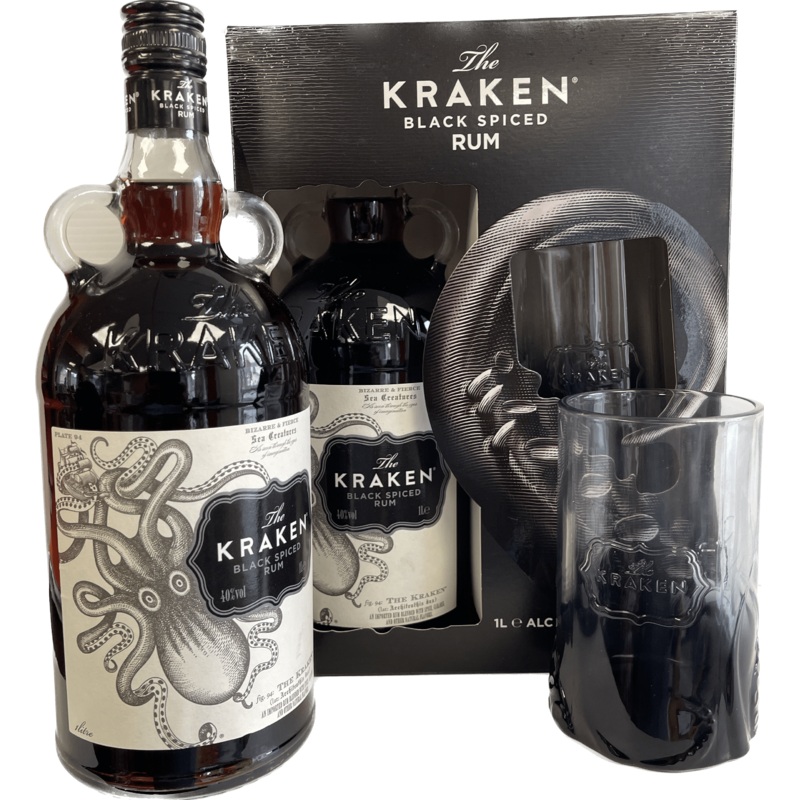 The Kraken Black Spiced Rum Gift Set With Glass 1L